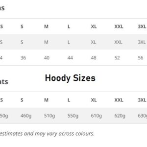 Hoody Sizes